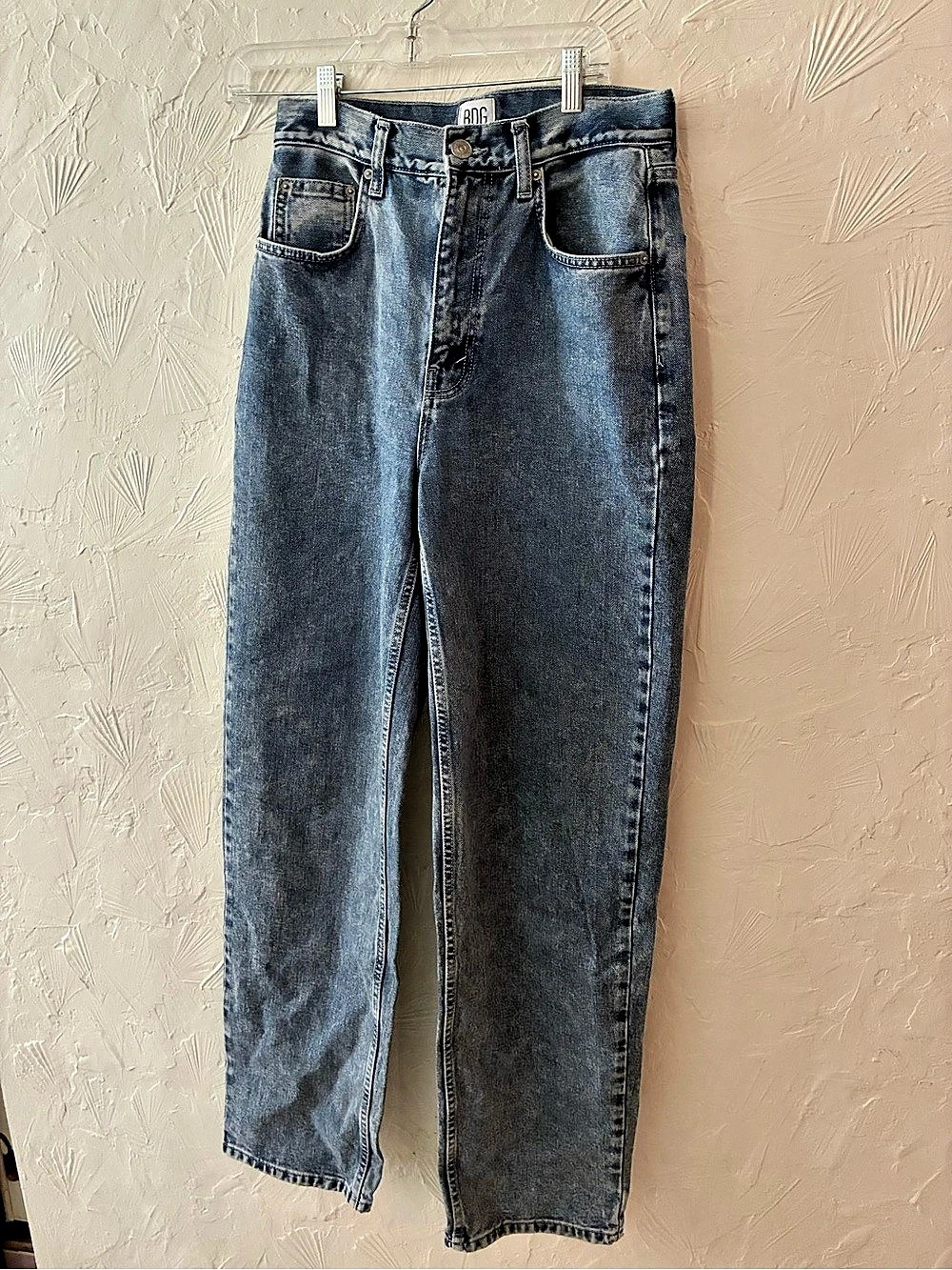 BDG Acid Wash High-Rise Mom Jeans Straight Leg Blue